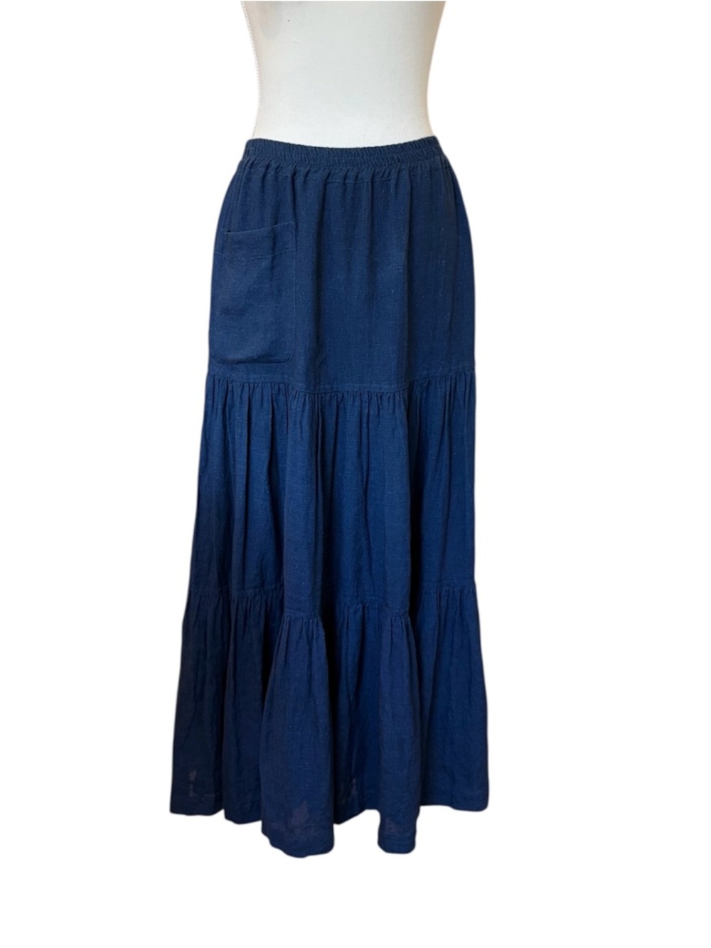 Eskandar Sz 1 S/M Blue Soft Linen Petticoat Feminine Romantic Linen Tiered Skirt